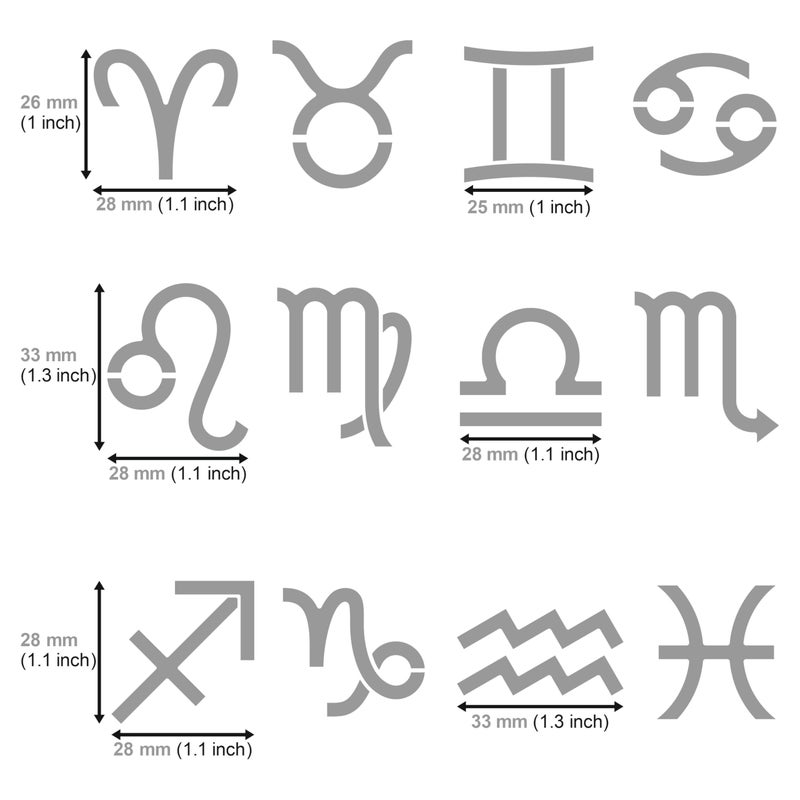 Aleks Melnyk No.122 Metal Stencil, Zodiac Symbols 1.2 inch, Astrological, Astrology, Horoscope, Template for Wood Burning, Crafts, Engraving, 12 Zodiac Signs for Create Clock - Image 3